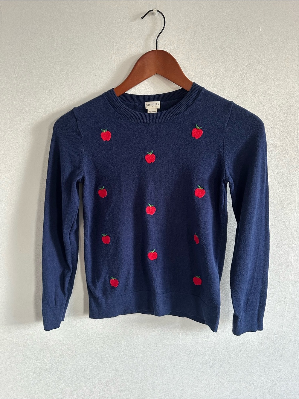 Crewcuts Navy Sweater with Red Apple Motif Girls Size 10 11